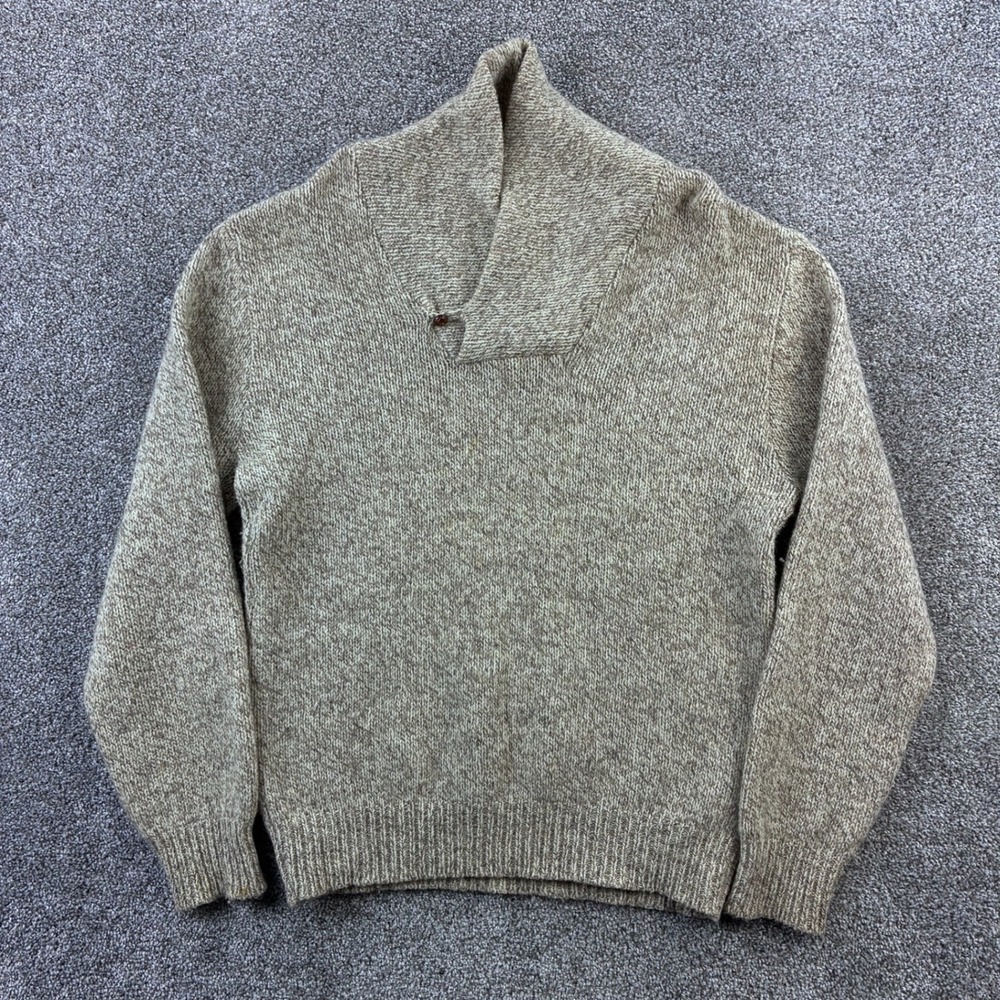 Vintage L.L.‎ Bean Sweater Mens Large Tan Shawl Neck Wool Blend Pullover Knit